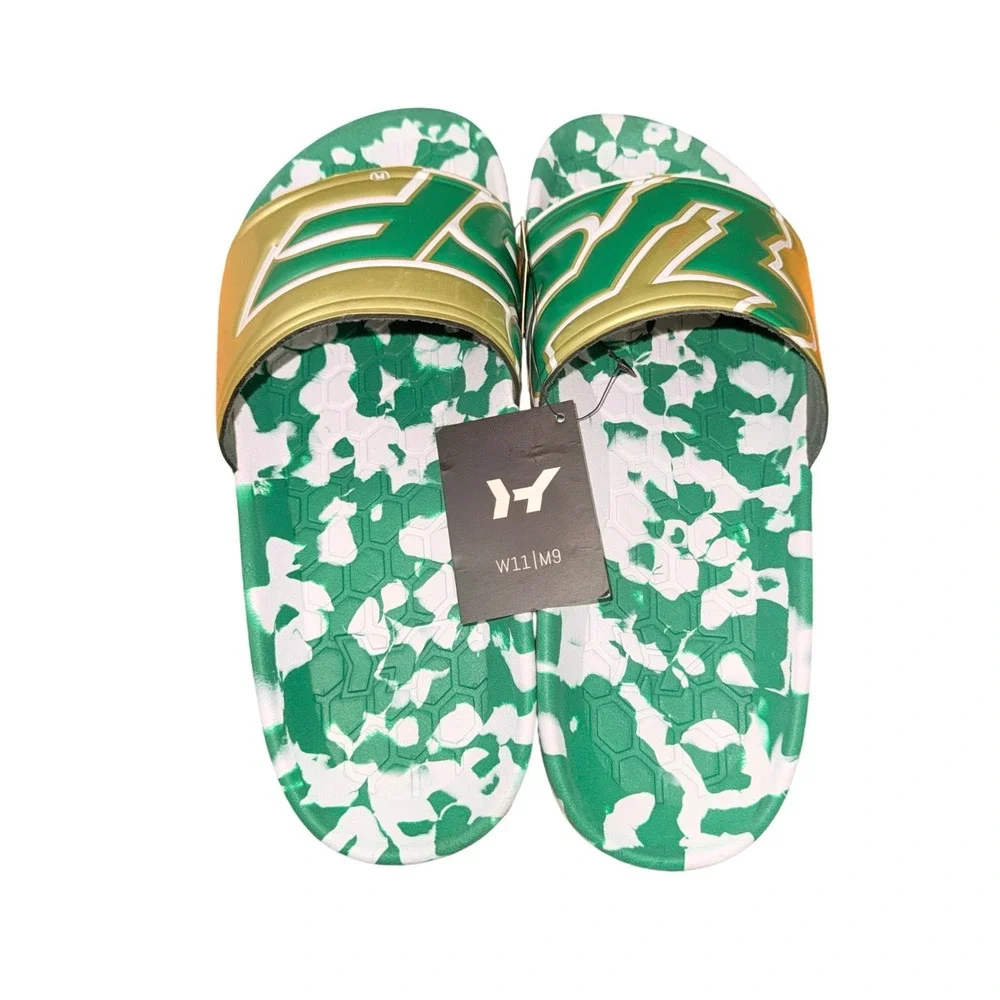 NEW Hype Co USF Slyder Sandals Mens 9 / Womens 11 Slides Bulls Green Gold Marble